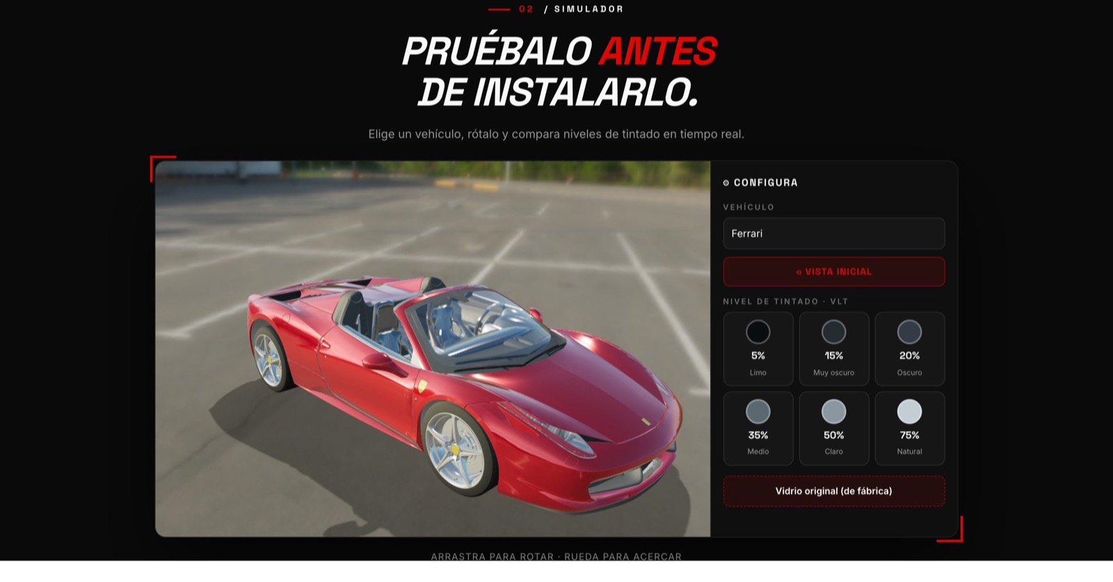 Boss Window Tinting: simulador 3D de tintado en el navegador
