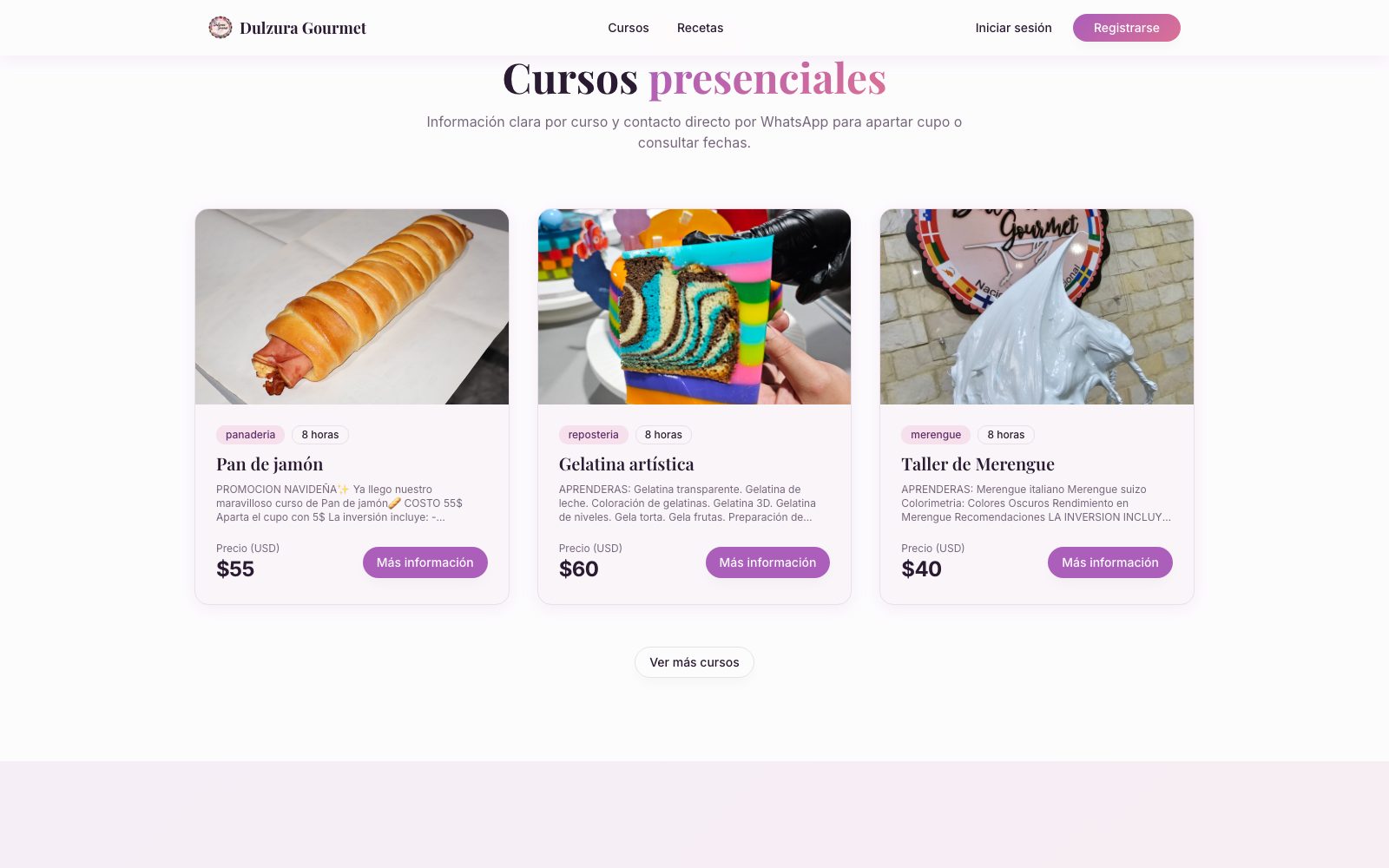 Academia Dulzura Gourmet: catálogo de cursos presenciales